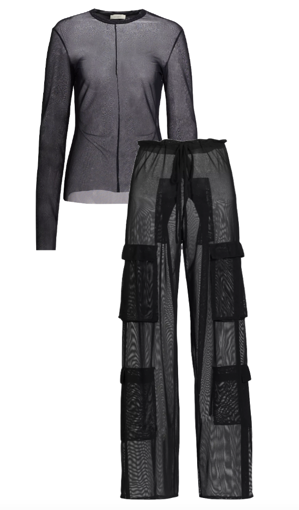 Jessel Taank's Black Sheer Cargo Pants and Top
