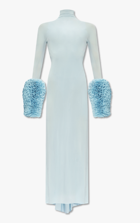 Lesa Melan's Blue Long Sleeve Feather Dress on WWHL