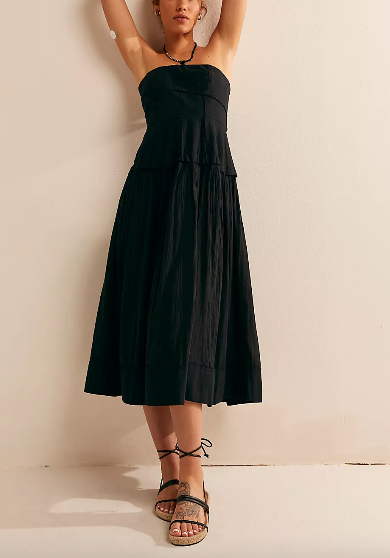 Lindsay Hubbard's Black Strapless Midi Dress
