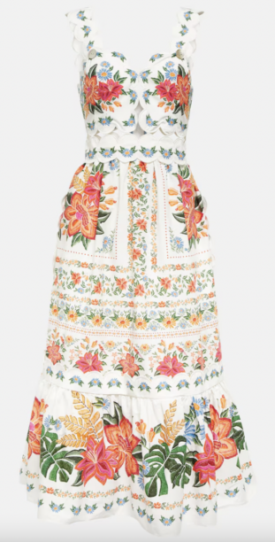 Margaret Joseph's White Floral Scalloped Midi Dress