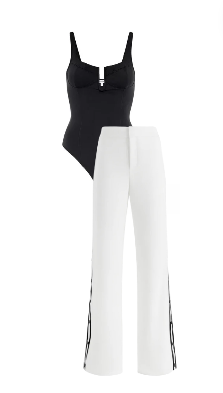 Melissa Gorga's Black Bodysuit and White Side Striped Pants