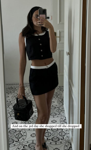 Paige DeSorbo's Black Linen Button Front Skirt Set