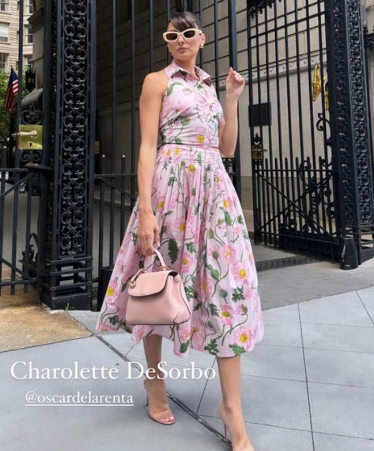 Paige DeSorbo's Pink Floral Collared Midi Dress