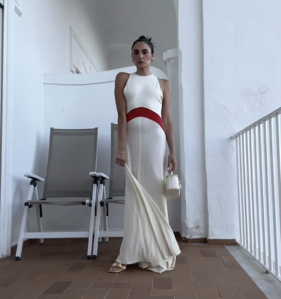 Paige DeSorbo's White and Red Maxi Dress