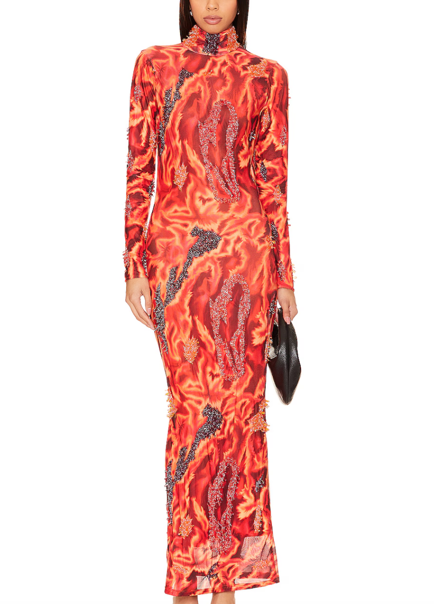Rachel Fuda's Red Flame Print Dress on WWHL