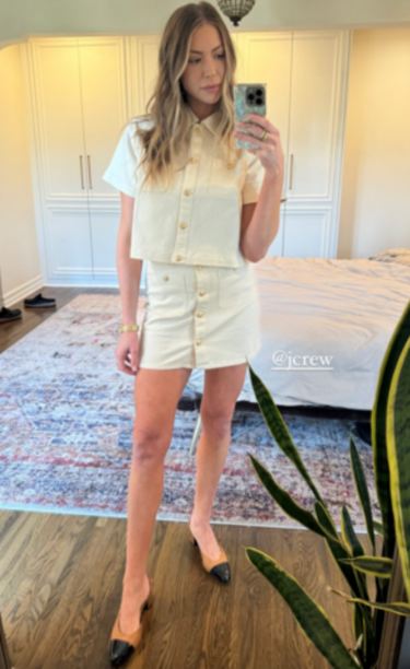 Stassi Schroeder's Ivory Button Down Shirt and Skirt