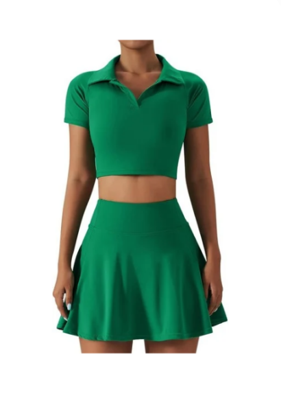 The Girls' Green Polo Crop Top and Skirt Set