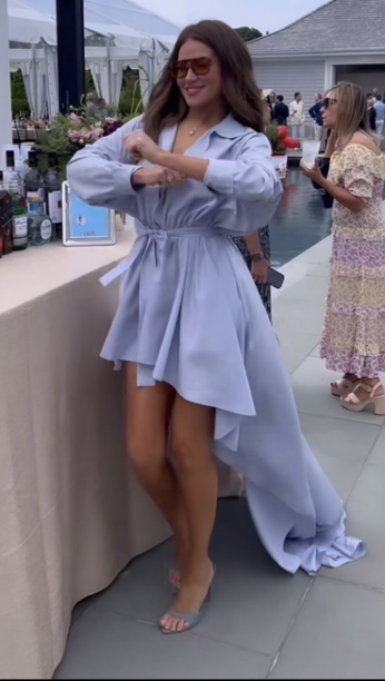 Brynn Whitfield's Blue Asymmetric Shirt Dress