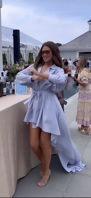 Brynn Whitfield's Blue Asymmetric Shirt Dress