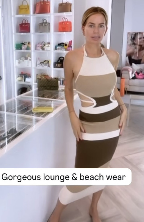 Caroline Stanbury's Brown Striped Knit Midi Dress