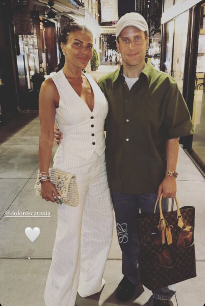 Dolores Catania's White Pinstriped Jumpsuit Real Housewives of New Jersey Instagram Fashion Grey Lab Vest Wide Leg Jumpsuit