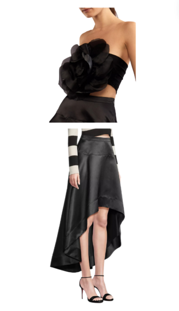 Margaret Josephs' Black Flower Crop Top + Skirt